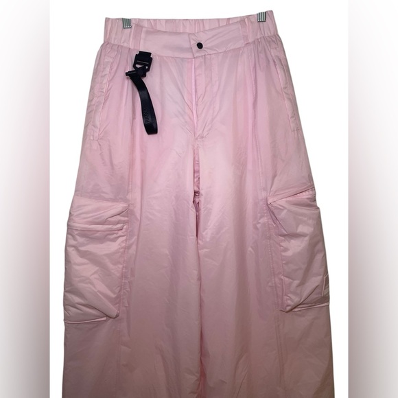 Rains Pink Show Padded Nylon Cargo Pants M | Wide Leg Utility Pants - Picture 2 of 6